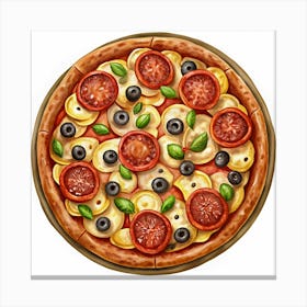 Pizza With Tomatoes, Olives, And Basil 1 Canvas Print