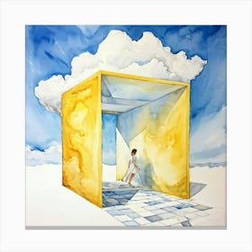 Watercolor Of A Cumulus Cloud Personified As A Dream Weaver Surrounded By Empty Space A Levitating Canvas Print