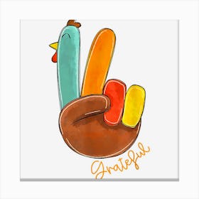 Peace Love Turkey Grateful Turkey Hand Sign Thanksgiving Canvas Print