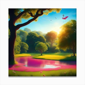 "Flamingo's Paradise: A Majestic Encounter with Sunlit Birds" Canvas Print