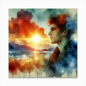 Young Man Looking At The Sunset Canvas Print