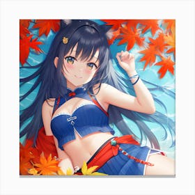 Anime Girl In Autumn Leaves Canvas Print