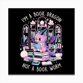 Book Dragon - Cute Dark Dragon Books Color Gift 1 Canvas Print