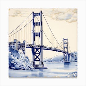 Golden Gate San Francisco Delft Tile Illustration 1 Canvas Print