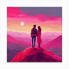 Couple Standing On Top Of Mountain Canvas Print