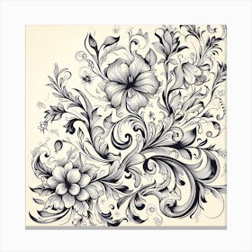 Floral Pattern In Black And White 3 Canvas Print