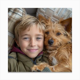 Boy With Dog In The Car Canvas Print