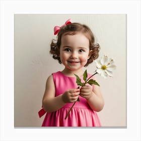 Little Girl Holding A Flower Canvas Print