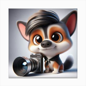 Cute Dog With A Camera Canvas Print
