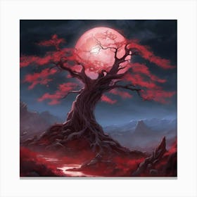 Red Tree In The Moonlight Canvas Print