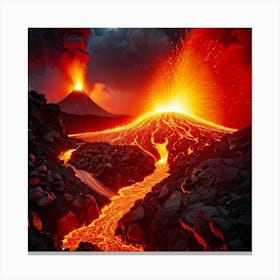 Illustration Of A Volcanic Eruption With Dynamic Flows Of Molten Lava Fiery Reds And Oranges Domina Canvas Print