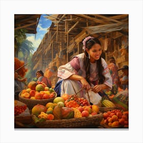 Girl In The Market Canvas Print