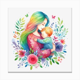 Mother And Child Watercolor Mothers Day 2 Canvas Print