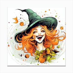 Halloween Girl With Witch Hat 1 Canvas Print