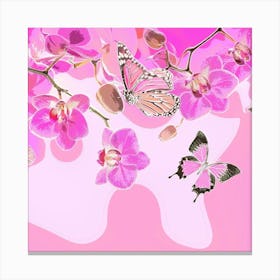 Pink Orchids With Butterflies Canvas Print