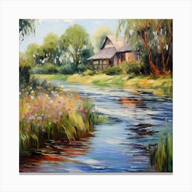 Azure Dreamscape: Monet's Riverside Rhapsody Canvas Print
