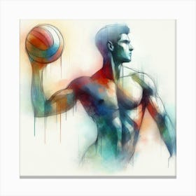 Watercolor Man Holding A Ball Canvas Print