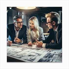 Group Of Architects Working On Plans Canvas Print