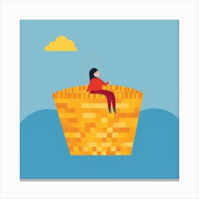 Woman Sitting In A Basket 1 Canvas Print