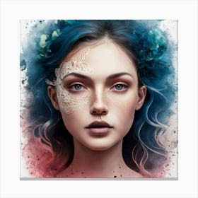 Watercolor Of A Girl With Blue Hair 1 Canvas Print