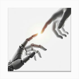 Robot Hand Reaching For Human Hand 1 Canvas Print