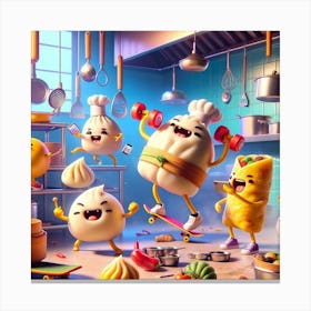 Cartoon Characters In A Kitchen Canvas Print