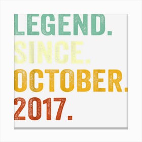 5 Years Old Gift Legend Since October 2017 5th Birthday Boy 1 Canvas Print