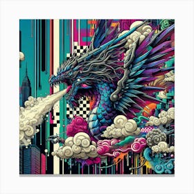 Dragon Flying Over The City Canvas Print