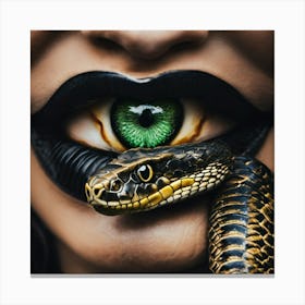 Snake On A Woman'S Lips Canvas Print