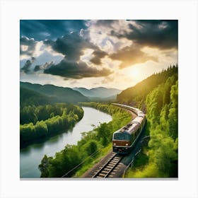 Travel Sky Train Scenery Forest Summer Landscape View Freight Bay Sunlight Green Beautif (2) Canvas Print