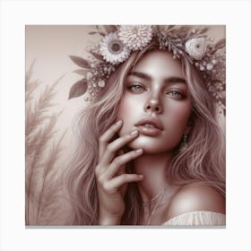 Portrait Of A Girl With Flower Crown Canvas Print