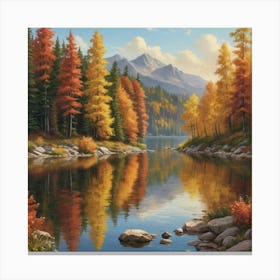 Autumn Lake Art Print 1 Canvas Print