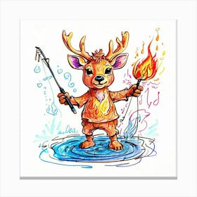 Deer Fishing Canvas Print