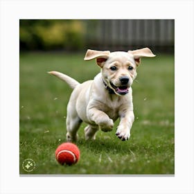 Puppy Chasing a Ball Canvas Print