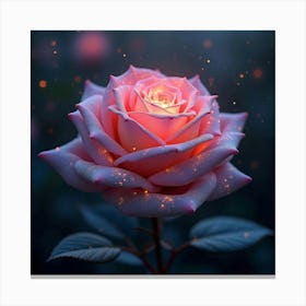 A Whimsical Rose With Petals Of Shimmering, Fractal Light Blooming In A Mystical Twilight Garden Canvas Print