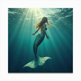 Mermaid With Shimmering Scales Swimming In The Ocean 1 Canvas Print