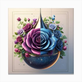 Water Drop With Roses Canvas Print