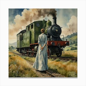 Lady By The Train Canvas Print