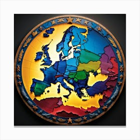 A Digitally Rendered Image Featuring A Circle Encompassing The Continent Of Europe With Each Europe (5) Canvas Print