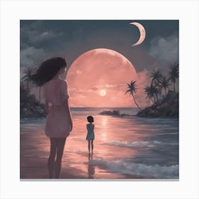 Mother And Daughter On The Beach Canvas Print