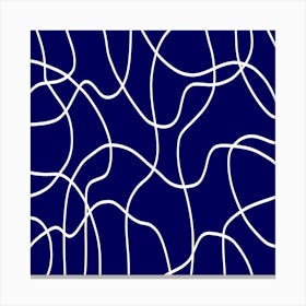 White Line Art on Blue Canvas Print