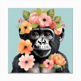 Floral Baby Gorilla Nursery Illustration (35) Canvas Print