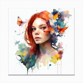 Watercolor Floral Red Hair Woman #11 Canvas Print