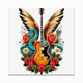 Guitar And Roses 1 Canvas Print