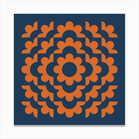 Midcentury Modern Abstract Geometric Flower Pattern Floral in Navy Blue and Burnt Orange 1 Canvas Print