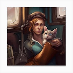 Portrait Of A Girl With A Cat Canvas Print