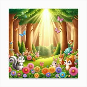 Cute Animals In The Forest 1 Canvas Print