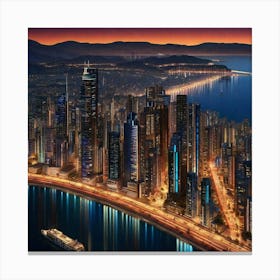 City View Having Line Of Buildings From Sea View Point At Night Abstract Art Vibrant8k Resolution Canvas Print