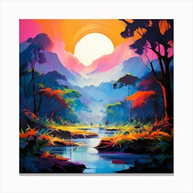 Abstract Safari Scene Interpreted Thrgough Modern Art Vivid Colors Thick Texture Canvas Print