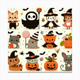 Cats In Halloween Costumes - Cute Vector style Illustration Canvas Print